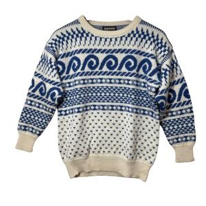 Mahana Pure New Wool Sweater Made in New Zealand Nordic Knit Ski Waves Medium